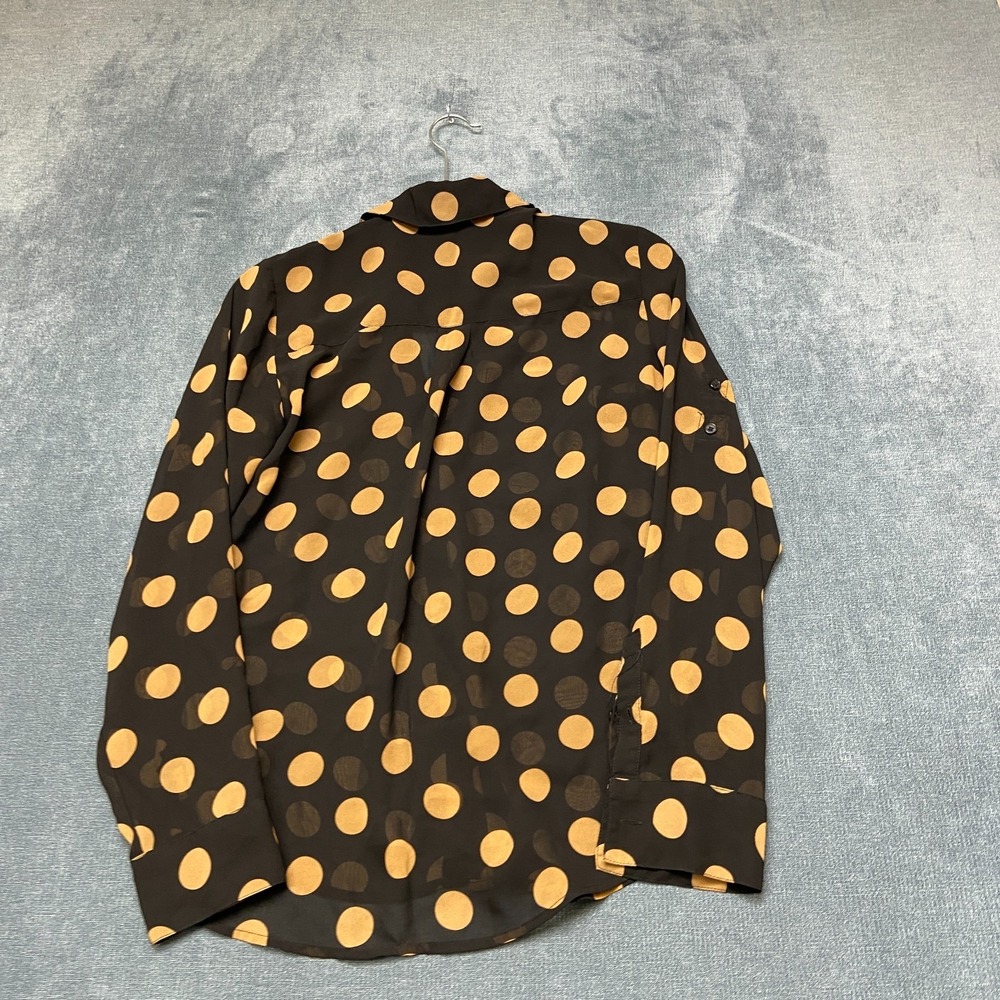Express Portofino Blouse Top Womens Small Black Yellow Button Front Polka Dot - Picture 9 of 13